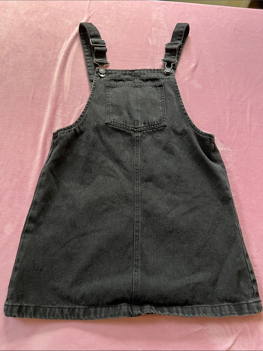 Black Denim Overall Pinafore Dress with Front Pocket